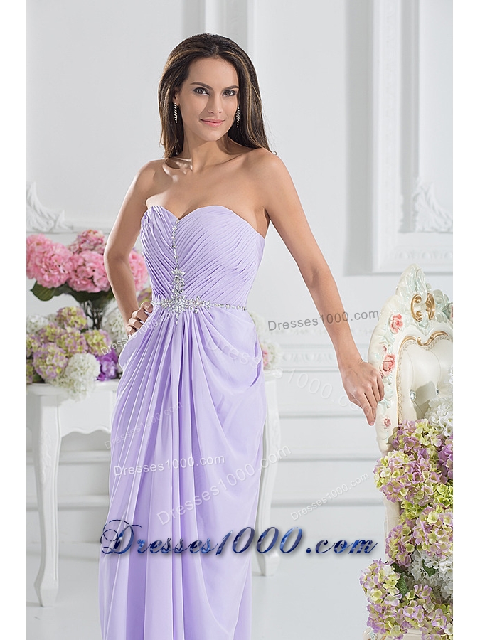 Column Sweetheart Floor-length Ruching Lavender Prom Dress