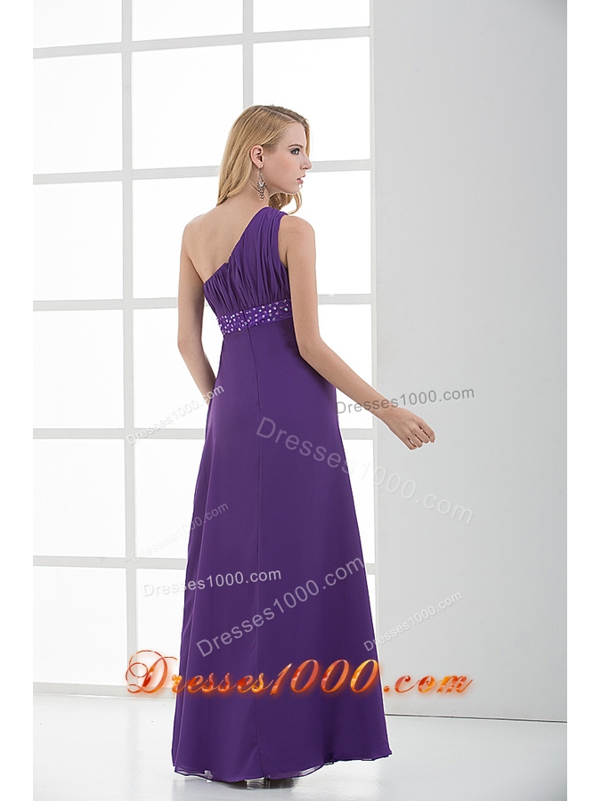 Empire One Shoulder Beading Chiffon Purple Prom Dress