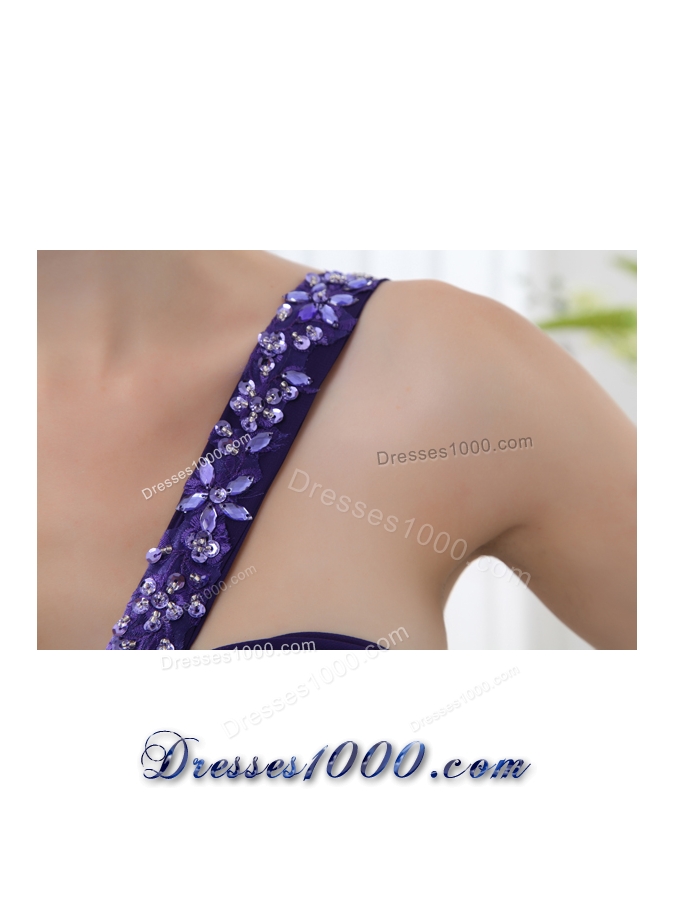 Empire One Shoulder Brush Train Appliques Purple Prom Dress