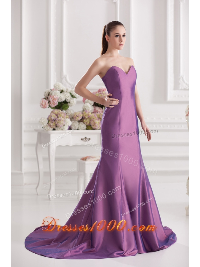 Mermaid Sweetheart Court Train Ruching Purple Prom Dress