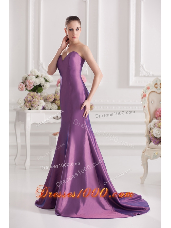 Mermaid Sweetheart Court Train Ruching Purple Prom Dress
