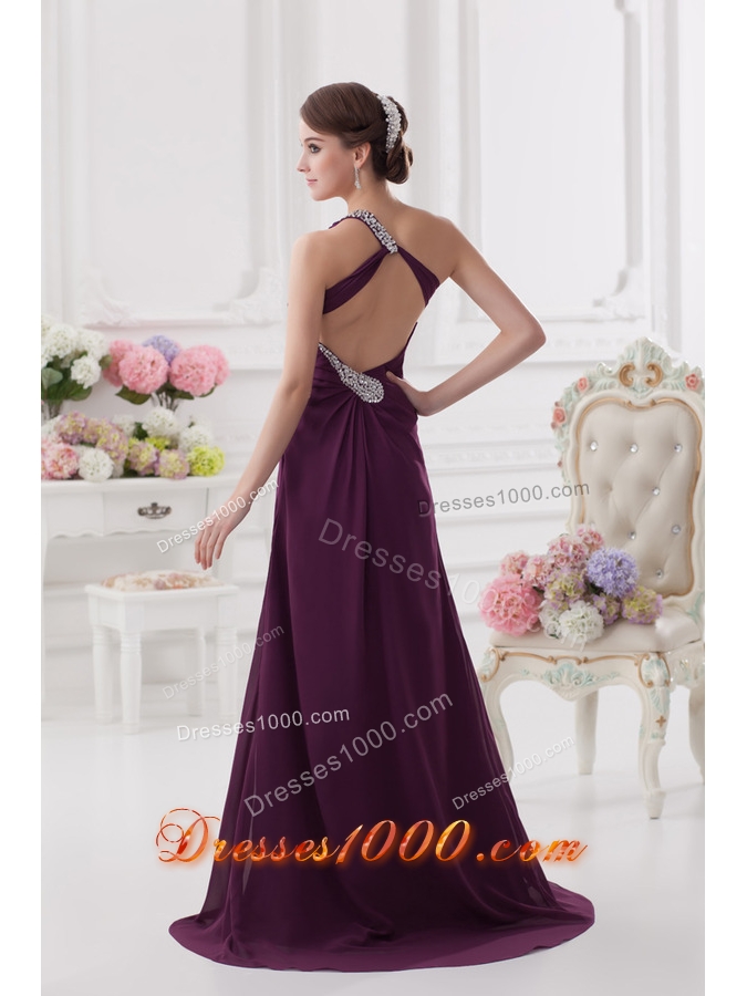 One Shoulder Empire Ruching and High Slit Backless Prom Dres