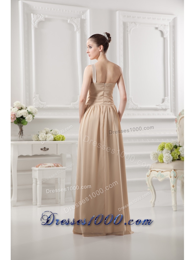 One Shoulder Ruching and Appliques Chiffon Prom Dress