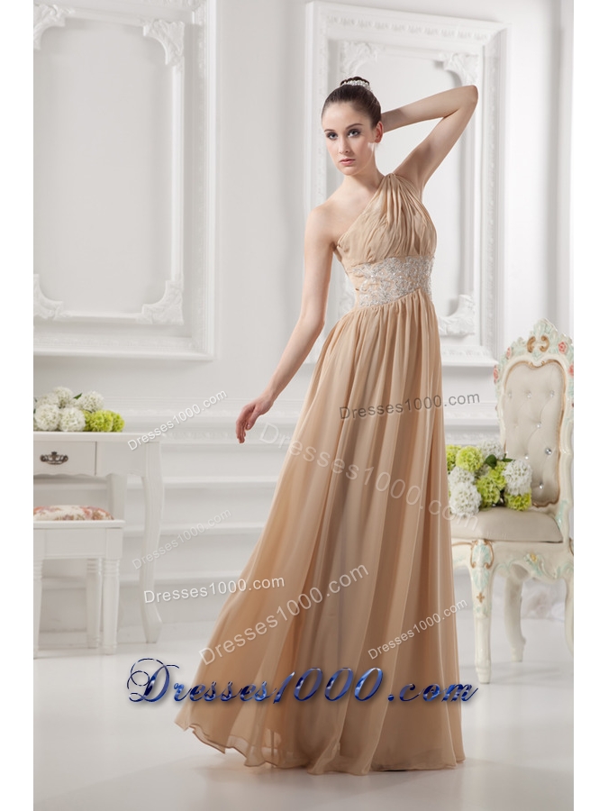 One Shoulder Ruching and Appliques Chiffon Prom Dress