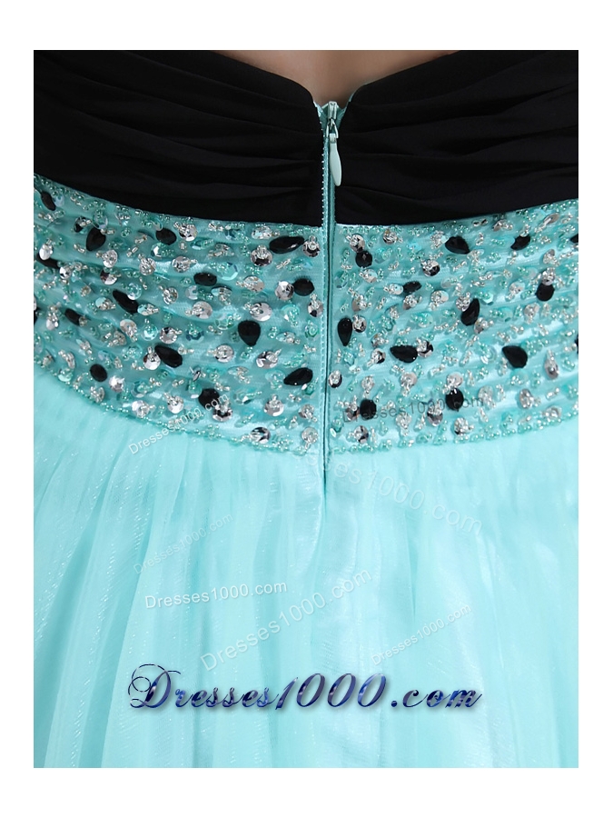 Column Beading Tulle Floor-length Strapless Aqua Blue Prom Dress