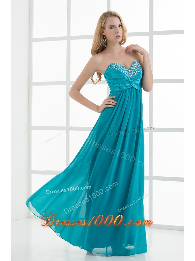 Empire Teal Blue Sweetheart Floor-length Beading Taffeta Prom Dress