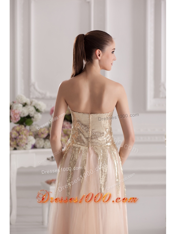 Column Sweetheart Serquins Champagne Floor-length Prom Dress