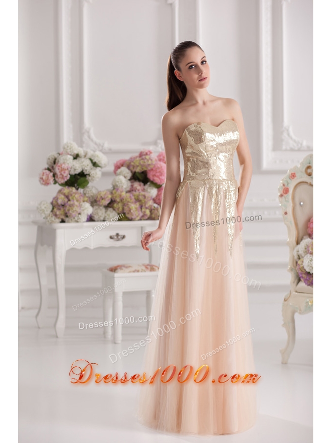 Column Sweetheart Serquins Champagne Floor-length Prom Dress