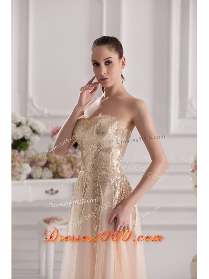 Column Sweetheart Serquins Champagne Floor-length Prom Dress