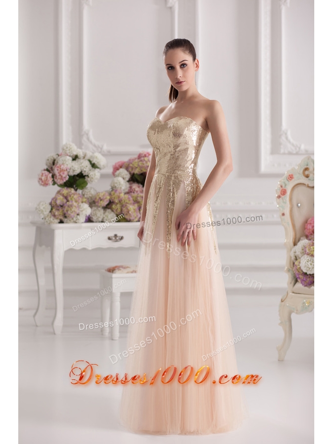 Column Sweetheart Serquins Champagne Floor-length Prom Dress