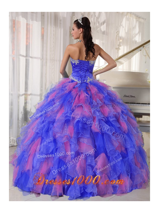 Appliques and Flowers Organza 2013 Quinceanera Dress for Sweet 16