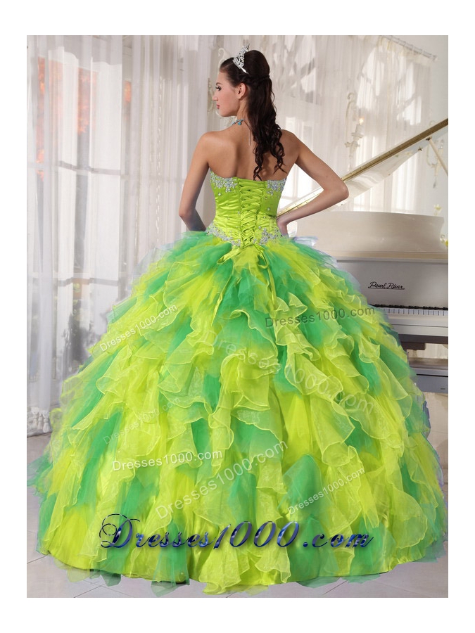 Appliques and Ruffles Floor-length Cheap Quinceanera Dress for 2014 Spring