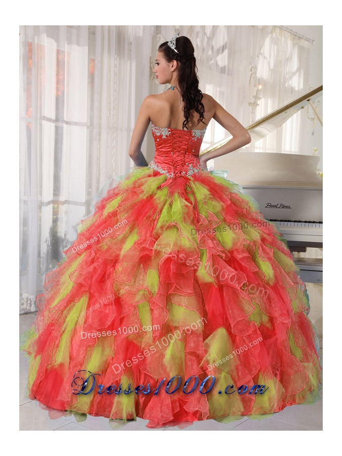 Appliques and Ruffles Organza Multi-color Discount Quinceanera Dress