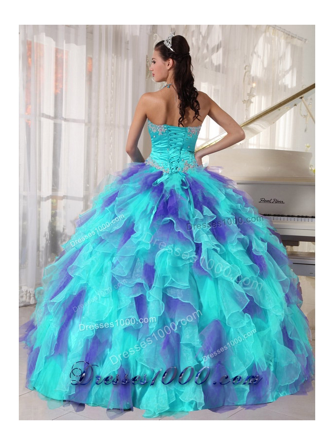 Ball Gown Sweetheart Organza Floor-length Appliques Designer Quinceanera Dress