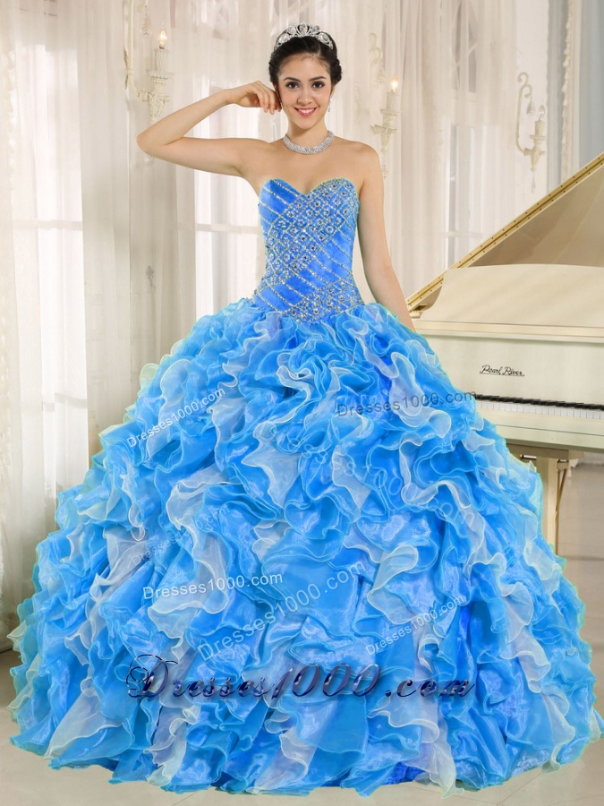 Beaded and Ruffles Custom Made For 2013 Designer Quinceanera DressQuinceanera Dress In Blue
