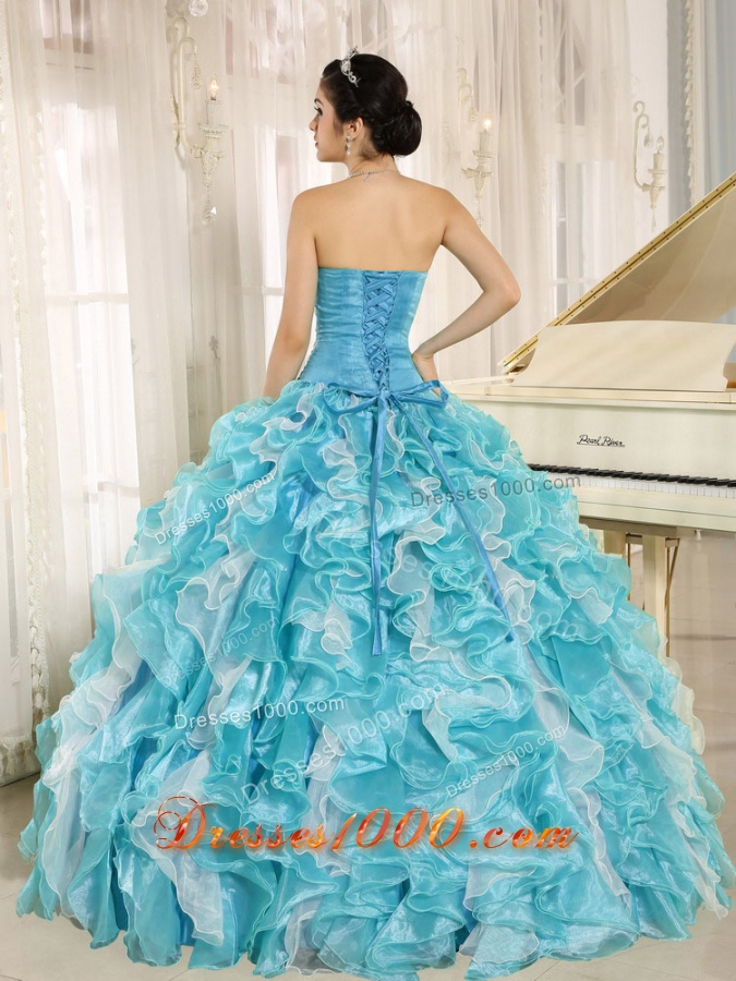 Beaded Ruffles Custom Made For 2013 Aqua Blue Elegant Quinceanera Dress