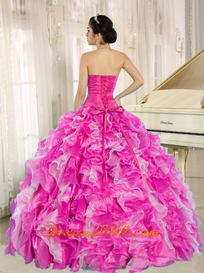 Hot Pink Beaded and Ruffles Custom Made For 2013 Fashionable Quinceanera Dress