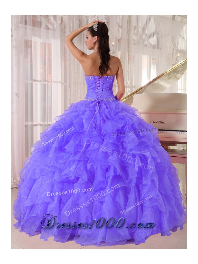 Luxurious Ball Gown Designer Quinceanera Dress with Strapless Purple Organza Beading