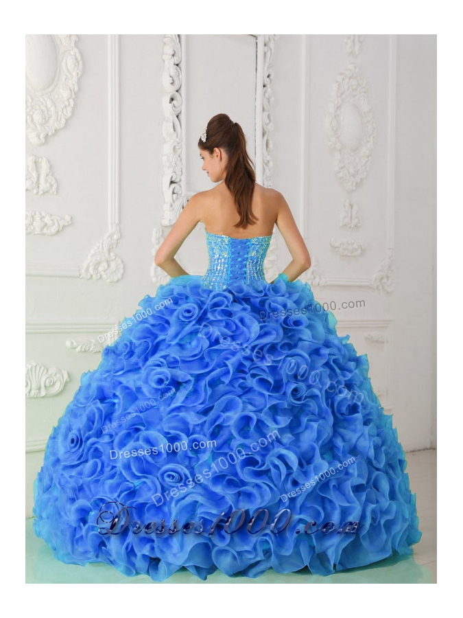 Organza Ball Gown Beaded Royal Blue Fashionable Quinceanera Dress with Strapless