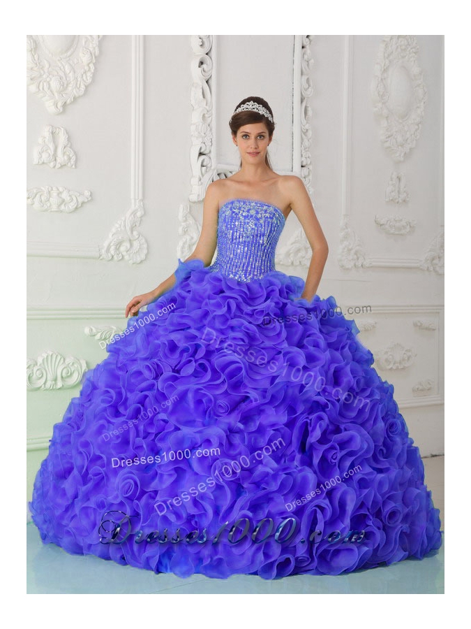 Purple Elegant Quinceanera Dress Ball Gown Strapless Organza Beading