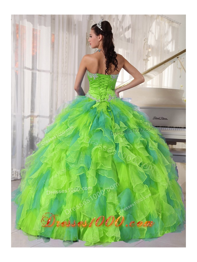 2014 Sweetehart Organza New Style Quinceanera Dress with Appliques and Ruffles