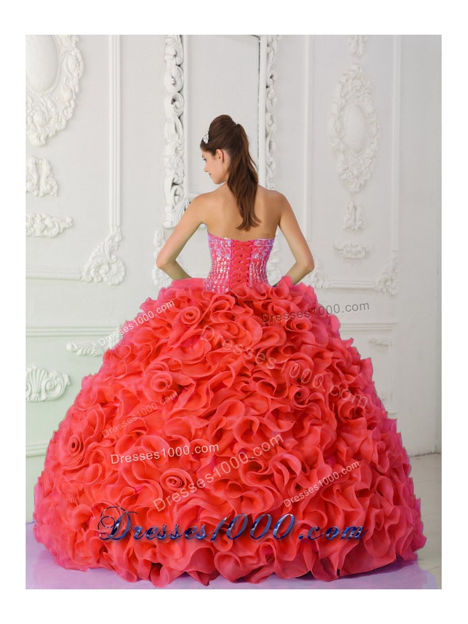 Ball Gown Strapless Red Quinceanera Dress 2014 with Beading and Ruffles