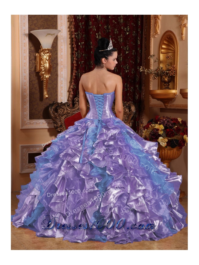 Ball Gown Strapless Ruffles Organza Embroidery Lavender Plus Size Quinceanera Dress