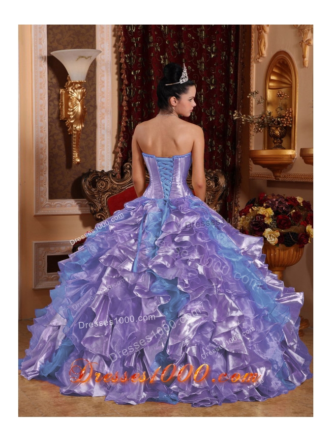 Ball Gown Strapless Ruffles Organza Embroidery Lavender Sweet Fifteen Dress
