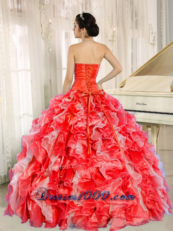 Beaded and Ruffles Custom Made For 2013 Red Sweet Sixteen Dress