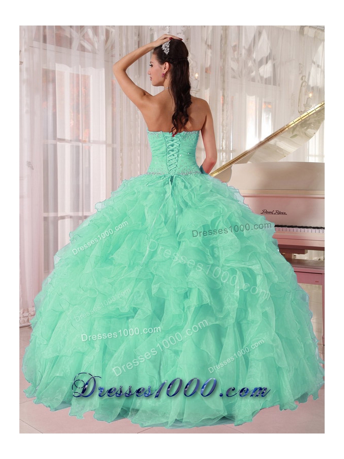 Discount Aqua Blue Ball Gown Strapless Ruching Organza Beading Plus Size