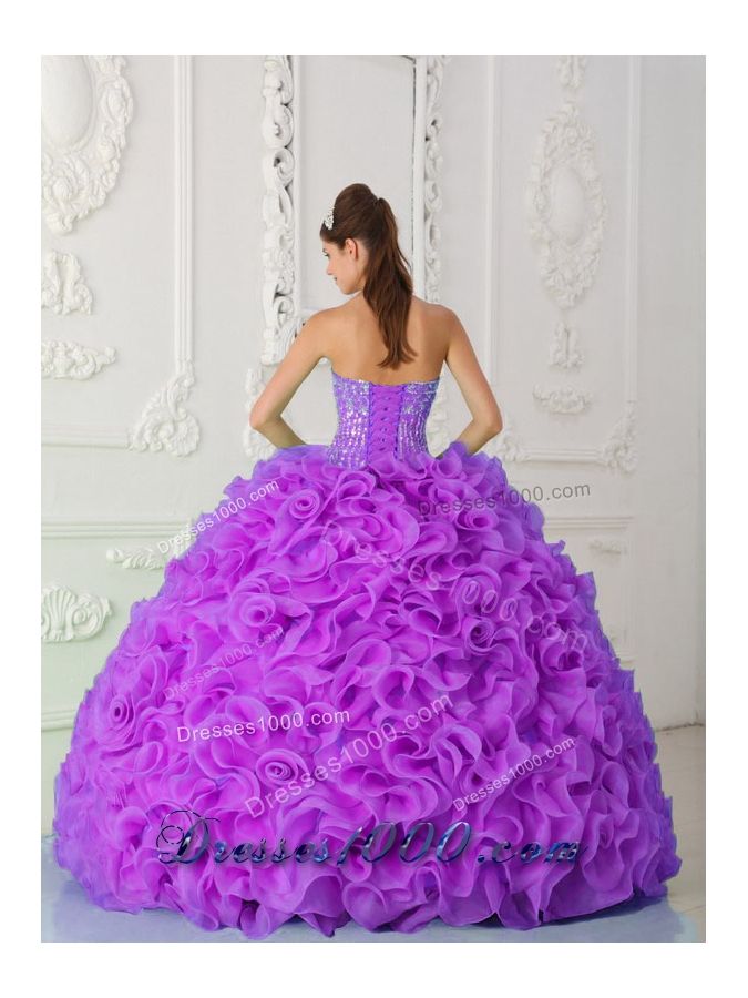 Fuchsia Ball Gown Sweet Fifteen Dress Strapless Organza Beading
