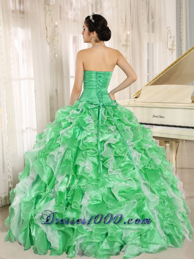 Green Beaded and Ruffles Custom Made For 2013 Sweetheart Quinceanera Dress 2014