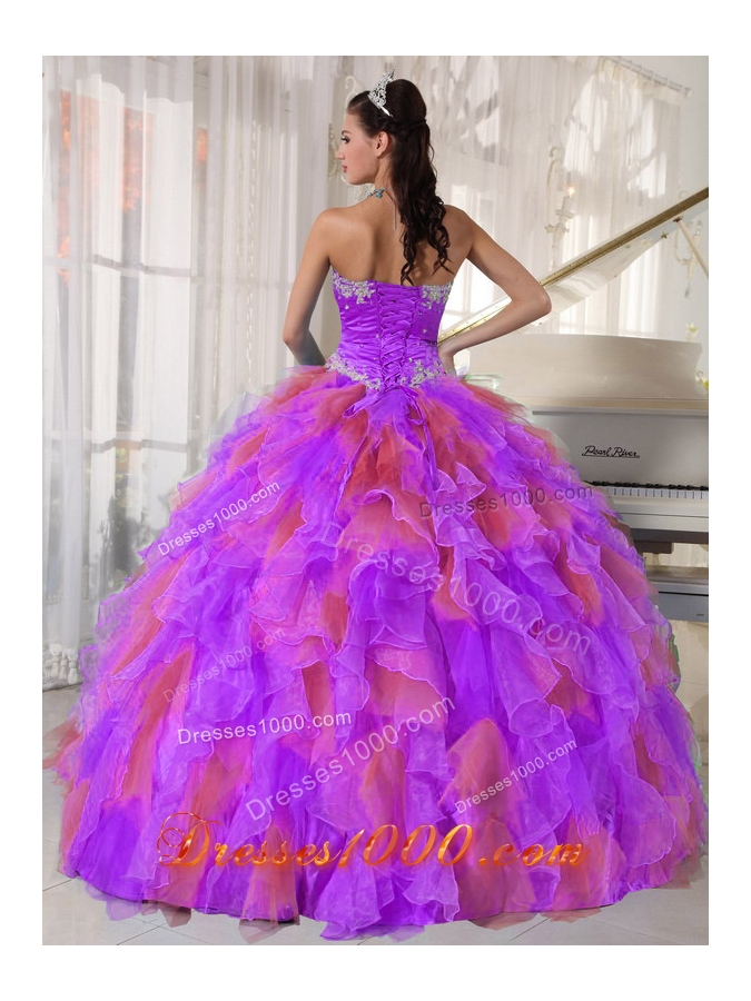 Organza Appliques and Ruffles Sweetheart New Style Quinceanera Dress in Multi-color