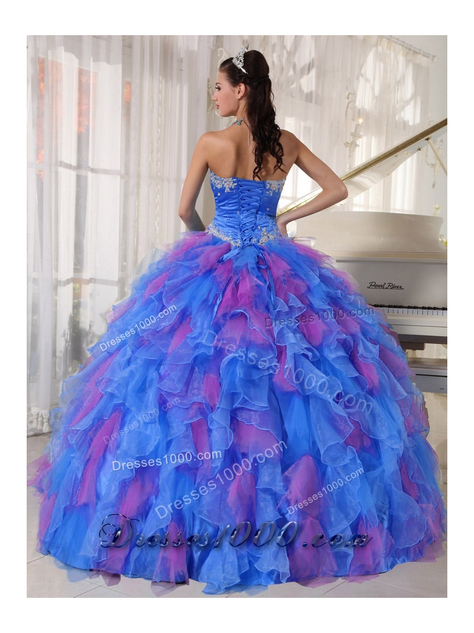 Organza Sweetheart Appliques Sweet Fifteen Dress with Flower on Sash