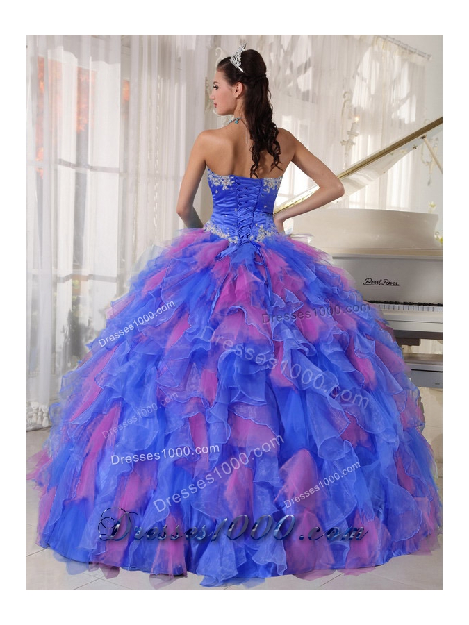 Popular Sweetheart Sweet Sixteen Dress with Appliques and Ruffles