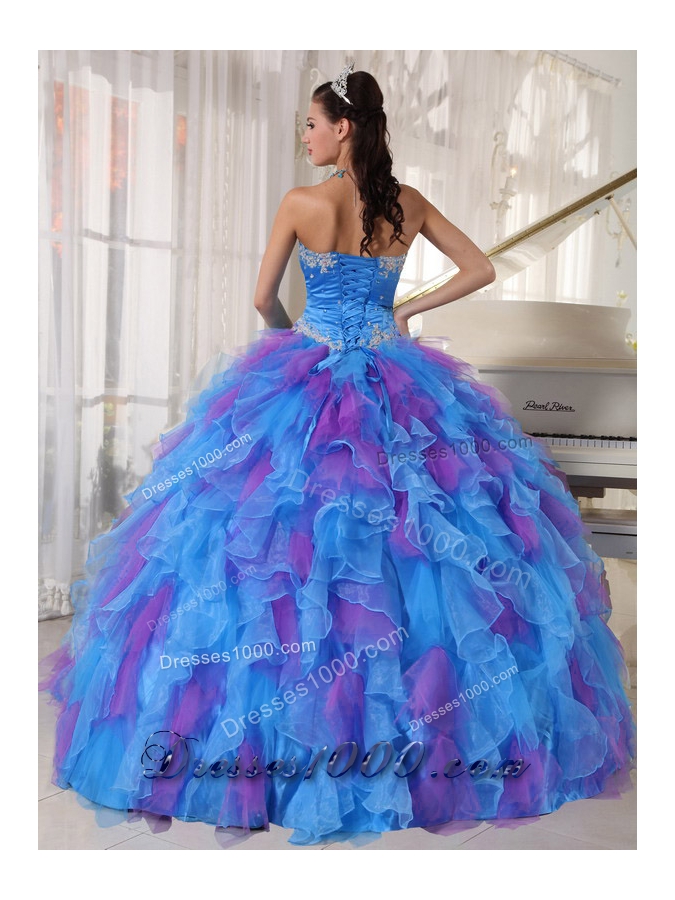 Sweetheart Appliques and Ruffles Organza Most Popular Quinceanera Dress