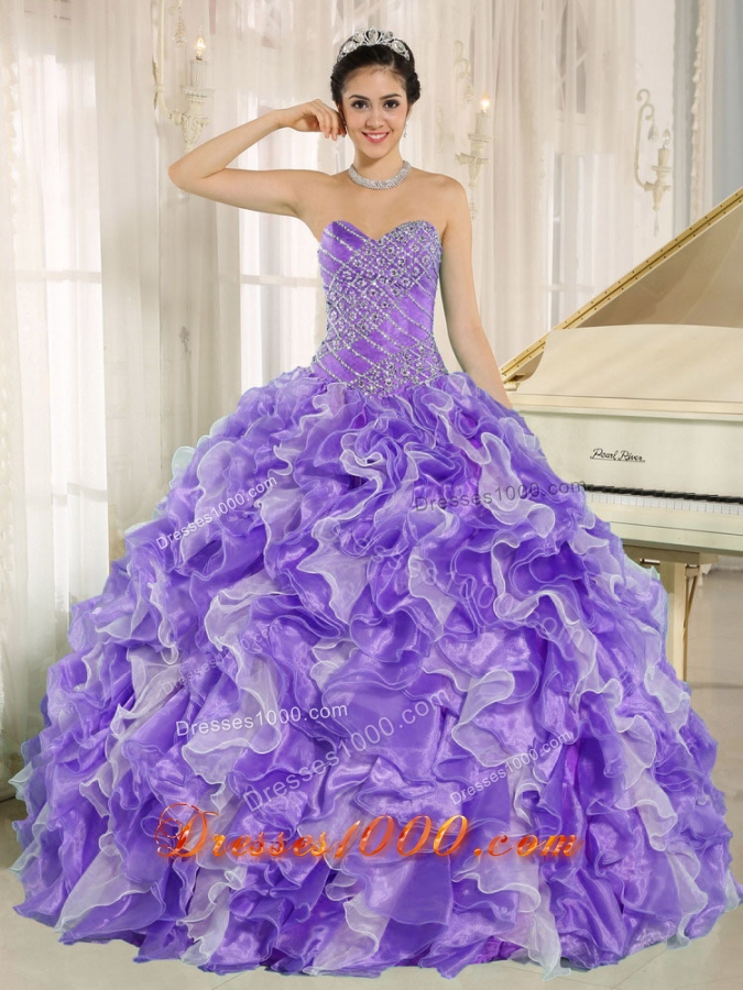 Beaded and Ruffles Custom Made For 2013 Purple Vestidos de Quinceanera Dress