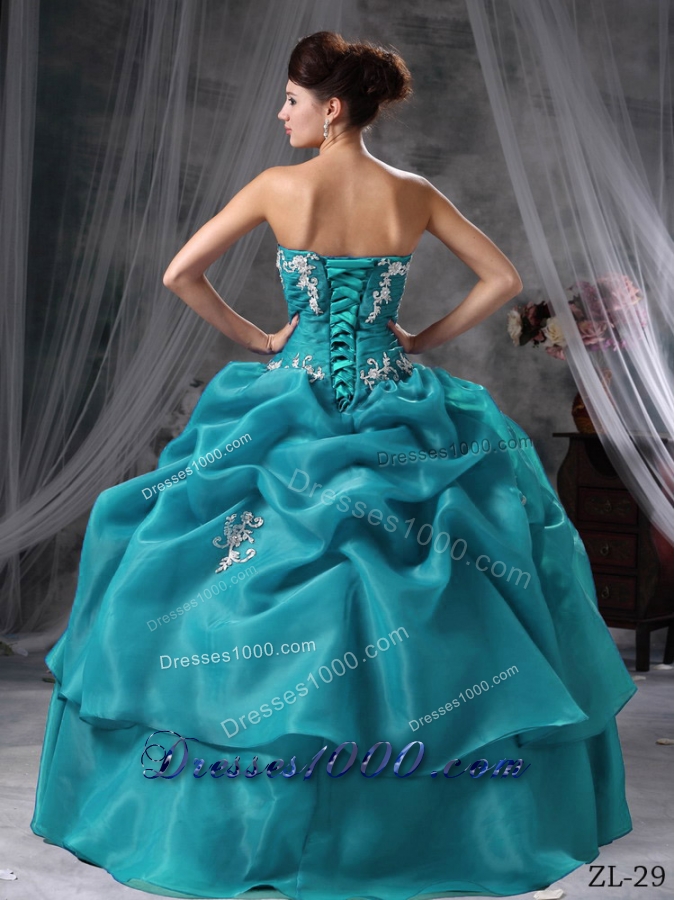 2014 Gorgeous Ball Gown Sweetheart Appliques Quinceanera Dress with Pick-ups