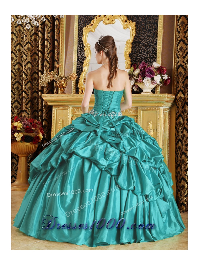 2014 Lovely Teal Ball Gown Strapless Beading Quinceanera Dress with Appliques
