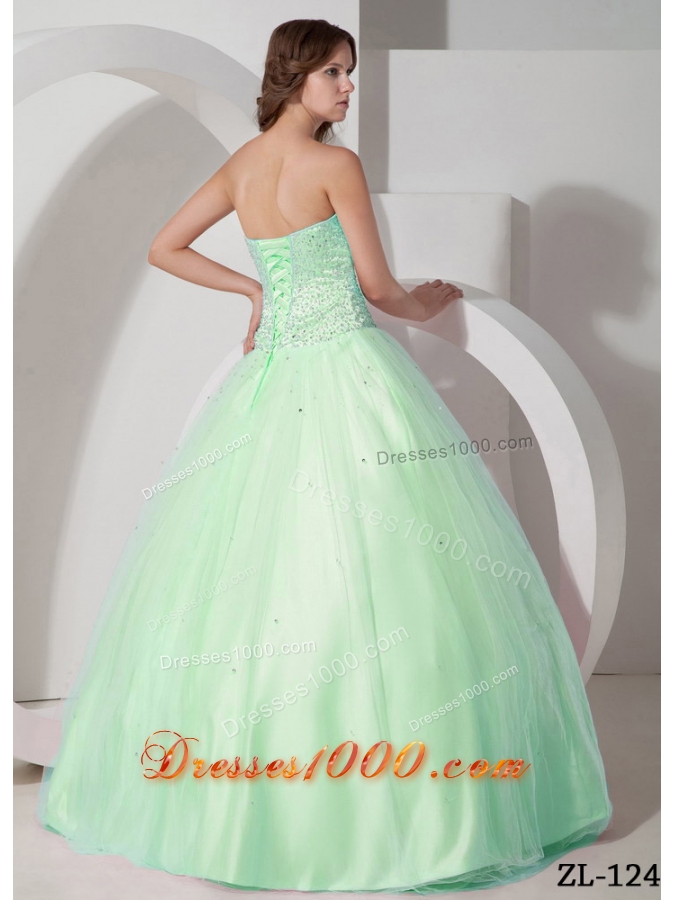 Affordable Ball Gown Beading Apple Green 2014 Quinceanera Dress with Sweetheart