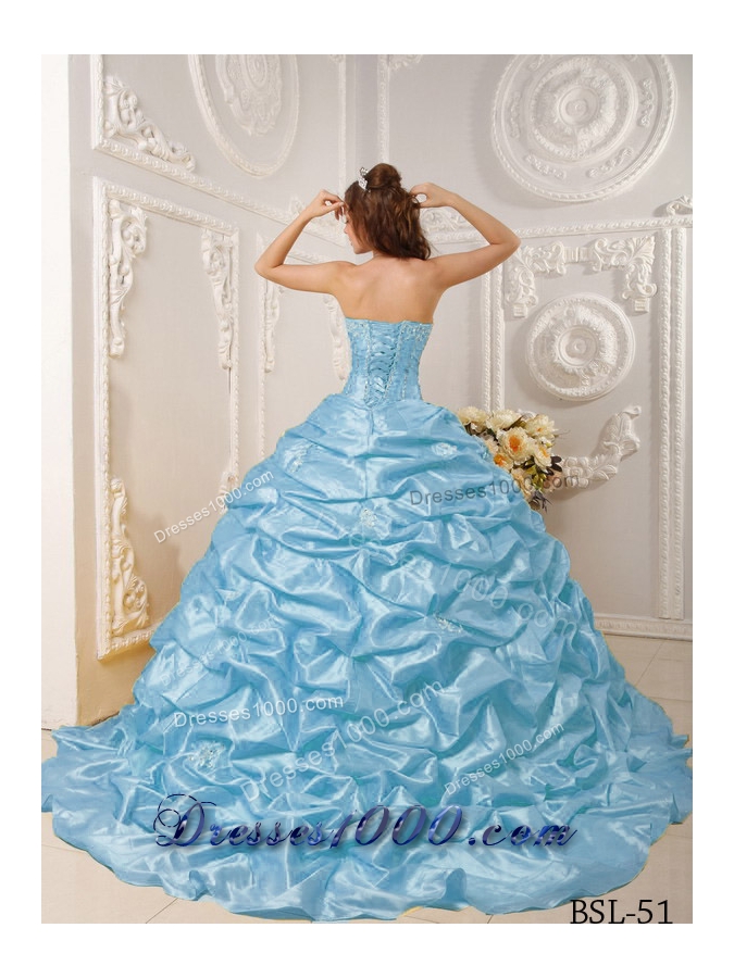 Ball Gown Strapless Appliques and Beading Quinceanera Dress with Court Train