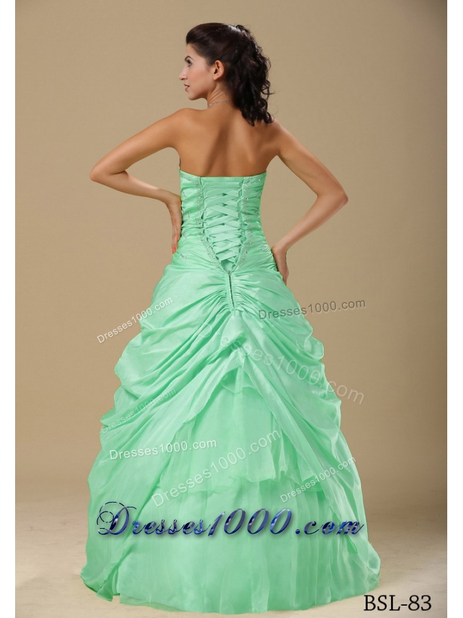 Cheap Column Ruching Prom Dress in Apple Green Hand Made Folwers