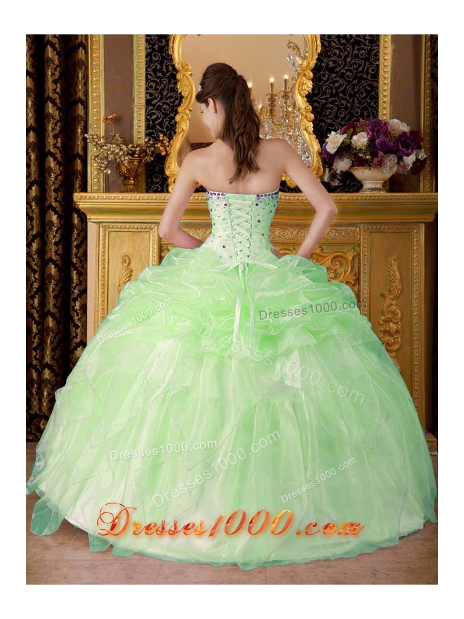2014 Cute Apple Green Ball Gown Strapless Beading Quinceanera Dress