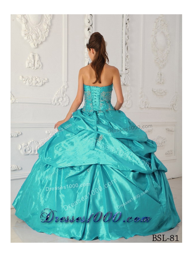 2014 Elegant Teal Ball Gown Sweetheart Appliques Quinceanera Dress