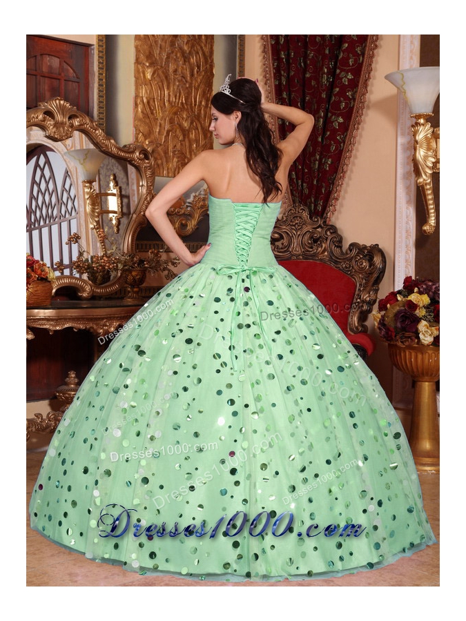 2014 Hot Apple Quinceanera Dress Green Sweetheart Ball Gown with Sequins