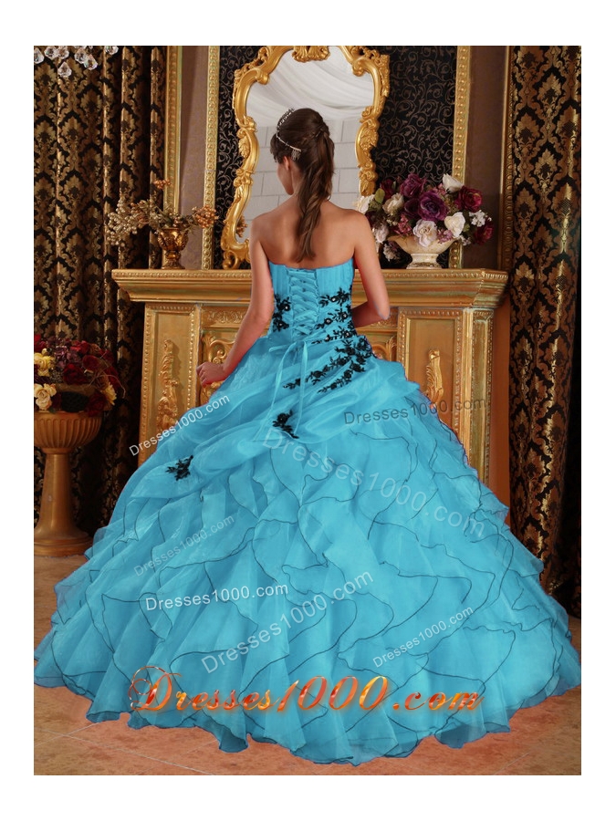2014 Lovely Aqua Blue Ball Gown Sweetheart Appliques Quinceanera Dress with Ruffles