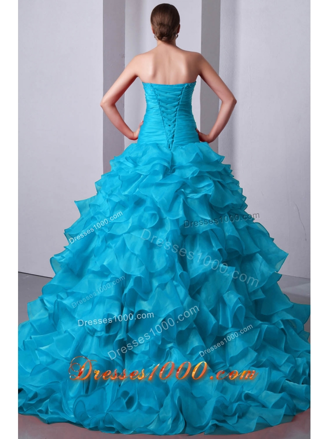 2014 Popular Quinceanea Dress in Aqua Blue Princess with Beading and Ruffles