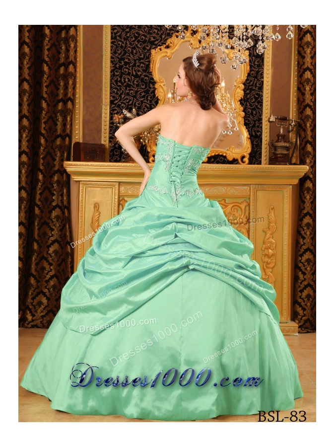 2014 Spring Apple Green Ball Gown Strapless Floor-length Taffeta Beading Quinceanera Dress