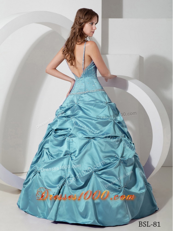A-line Spaghetti Straps Taffeta Beading Quinceanera Dress