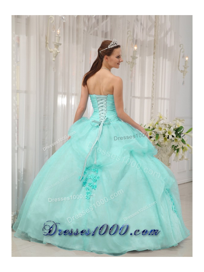 Apple Green Ball Gown Sweetheart Quinceanera Dress with Organza Appliques